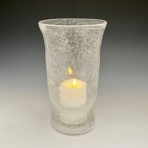 Cracked Glass Hurricane Lamp Vase 8" Candle Holder Floral Centerpiece Decor NWOB